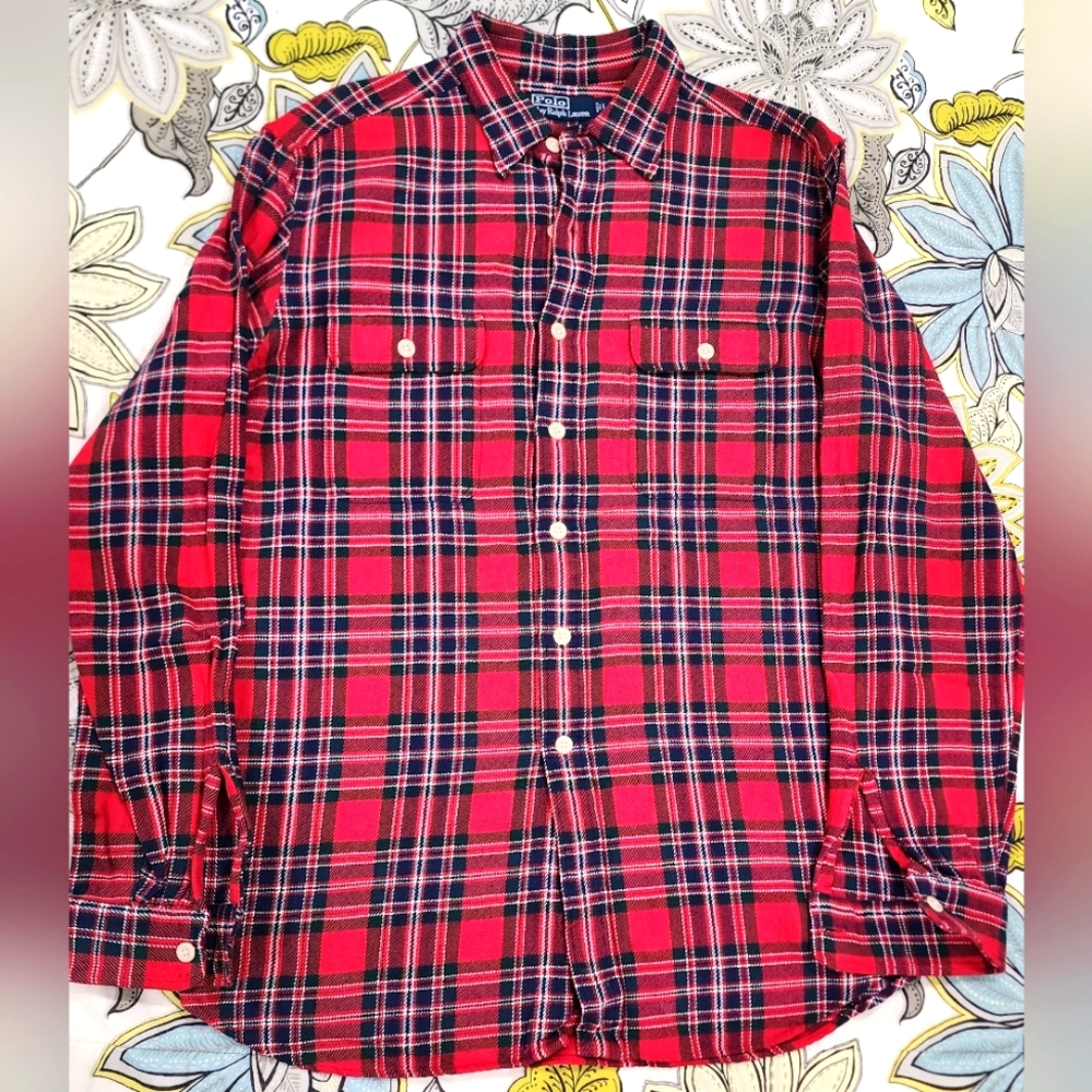 Ralph Lauren Polo Classic Heavy Plaid Button-Up Shirt sz L